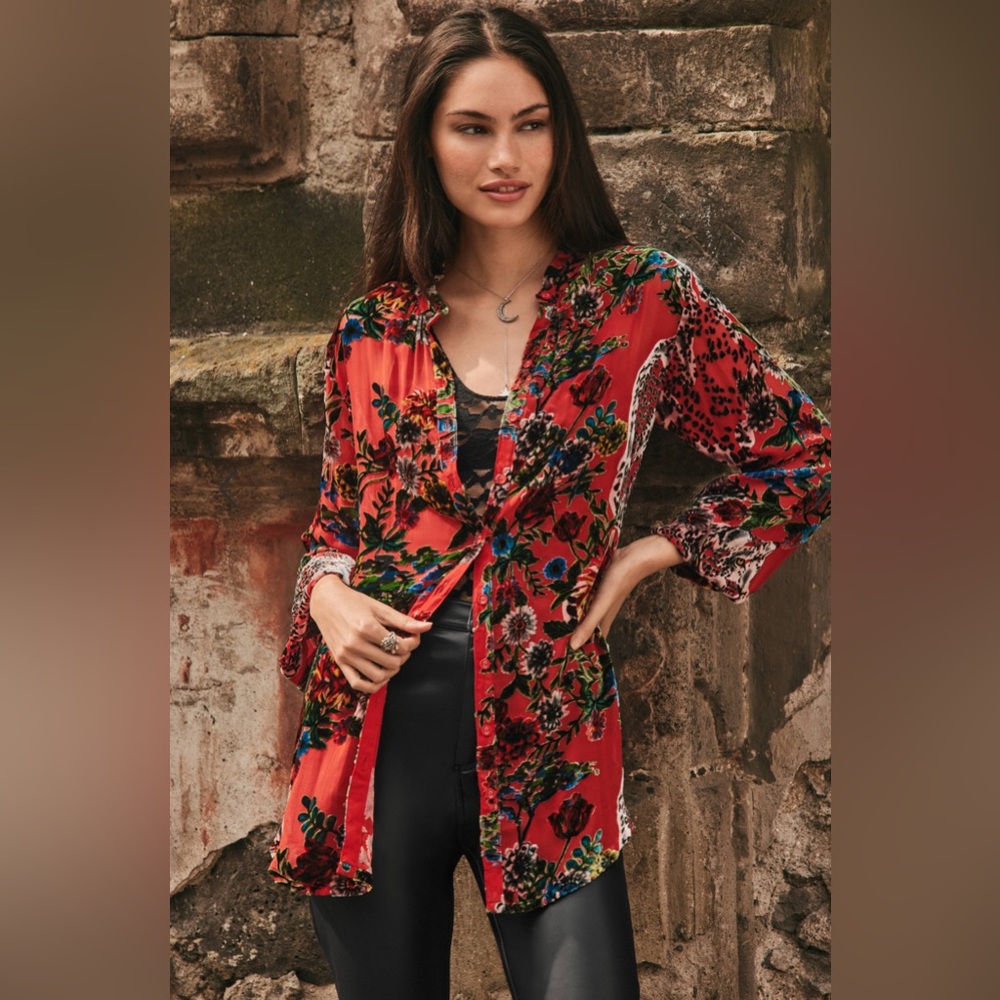 NWT Johnny Was Red Floral Blouse
